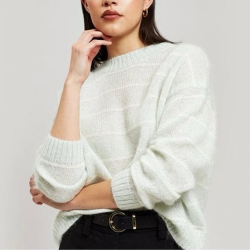 Acne Studios Kassidy Mohair blend Pale Green Ivory Striped Jumper, size S